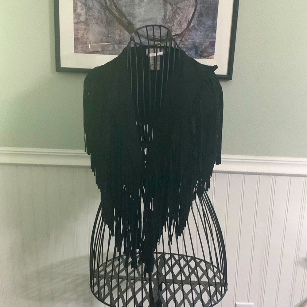 Free people, bolero, shrug, vest, suede, black BoHo festival
